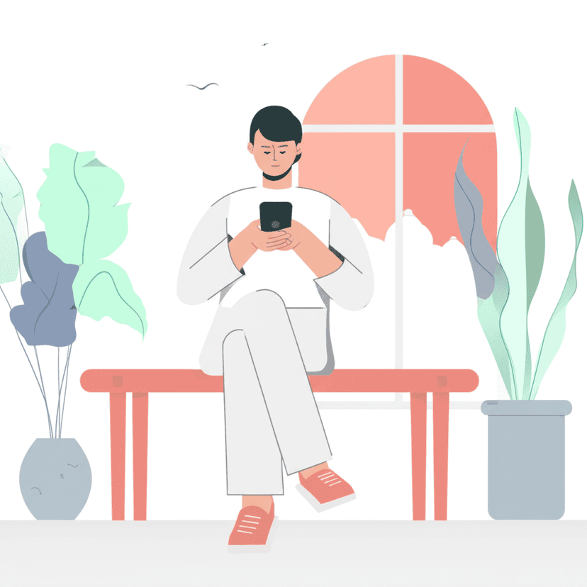 Pessoa fazendo uma pausa renovadora com o celular, encontrando um momento de paz.